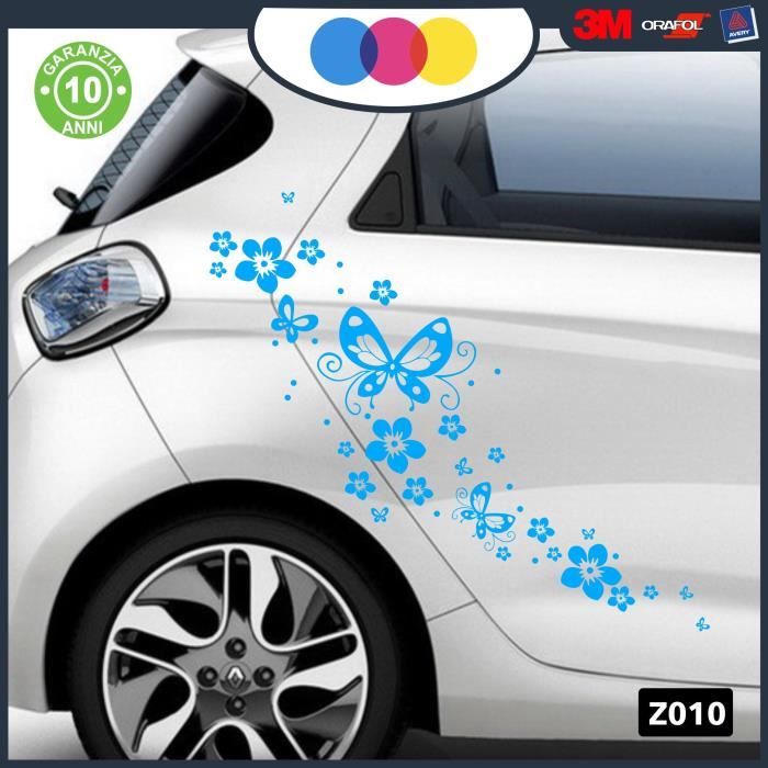 Stickers pour Voiture – Fleurs et farfalle- Voiture Machine – Nouveauté. Auto Moto, Stickers, Van Camper Decal Bleu Ciel