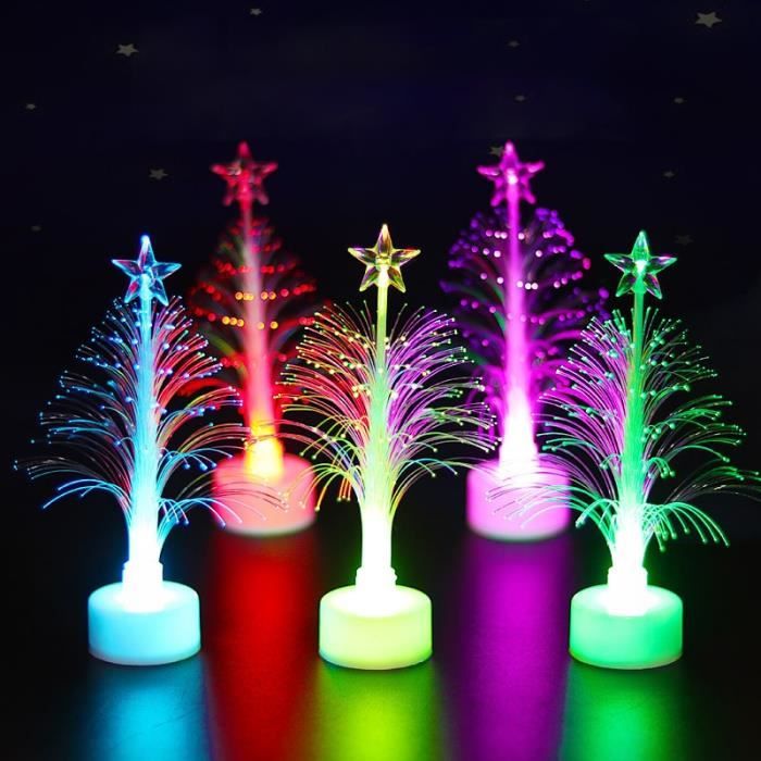 Mini sapin de noël à lumière LED en Fiber optique, Flash coloré
