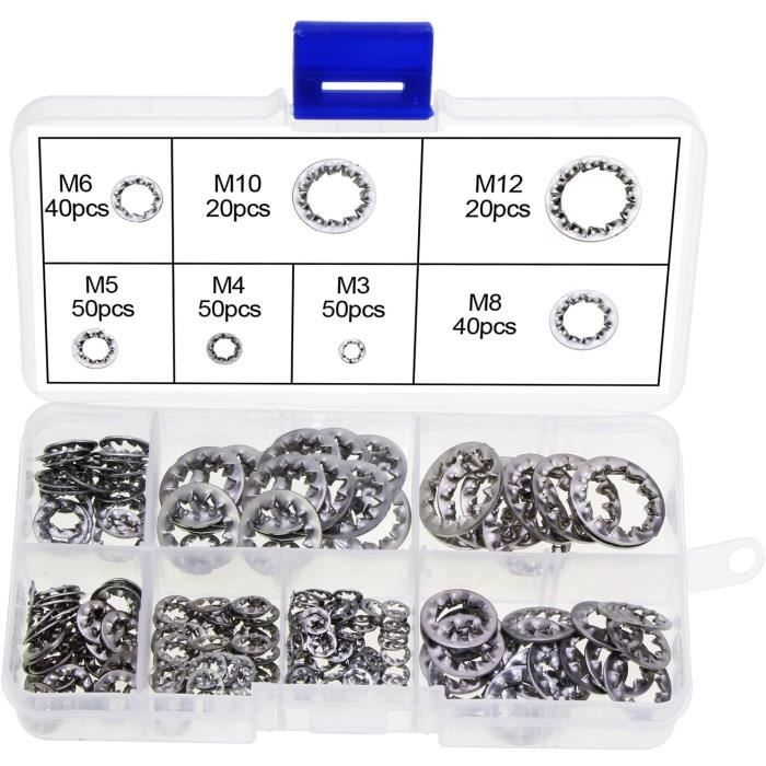 Lot De 328 Rondelles De Fixation Externes E-Clip Alliage Acier Noir - 9 Tailles Assorties