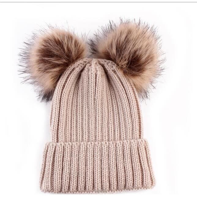 Chapeau De Bebe Bebe Hiver Chaud En Tricot Bonnet Chapeau De Pompon Au Crochet Double Pompom Bonnet Bebe A La Mode Kaki Cdiscount Pret A Porter