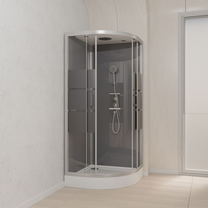 Cabine de douche ronde à bandes laquées - Gris - 90 x 90 x 230 cm ...