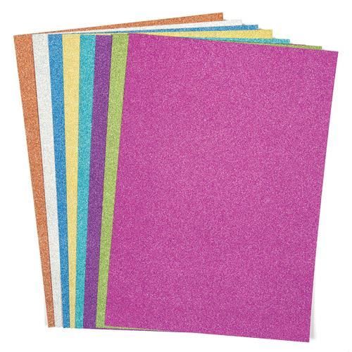 Assortiment de 8 coloris de papier cartonné pailleté au format A4 – Fournitures de loisirs créatifs d'hiver/de Noël (Lot de 16).