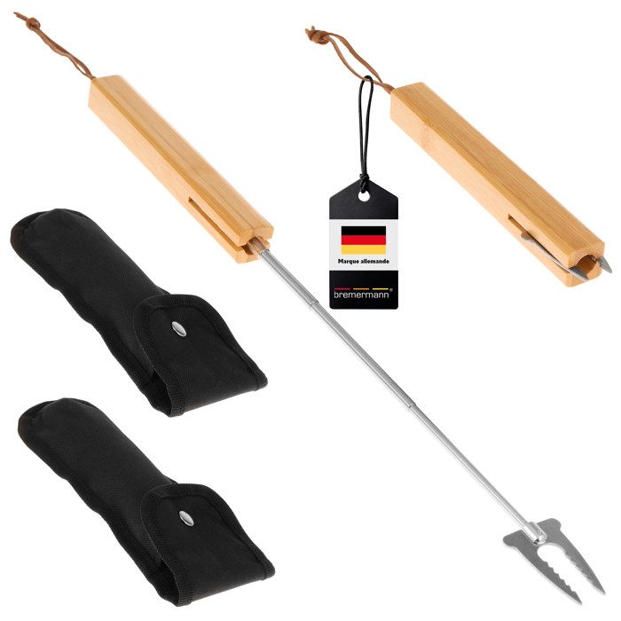bremermann Fourchette à barbecue télescopique set de 2 / avec sac / acier inoxydable &amp  bambou