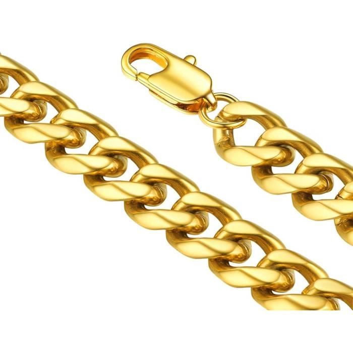 Chaîne Bracelet Cubaine Homme 21cm En Acier Inoxydable 316L-Plaqué Or, Gourmette à Maille De 3mm