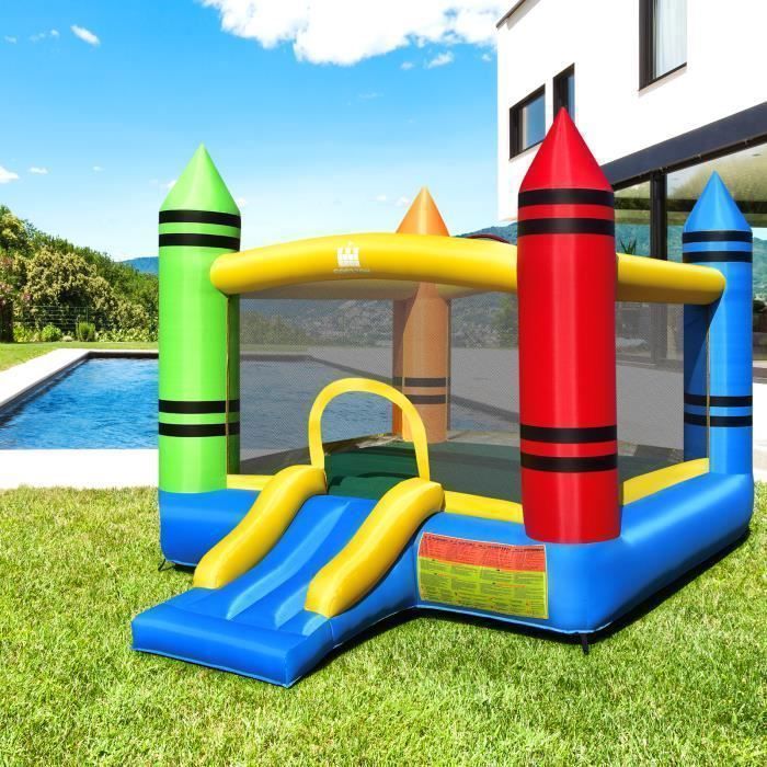 Château Gonflable COSTWAY Aire de Jeux avec Toboggan pour Enfants Sans Souffleur