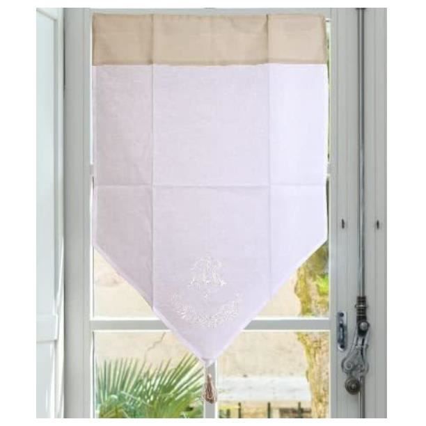 Rideau Brise-Bise Enrouleur Lin Brodé 45x60cm - Voilage Broderie Style French Charm