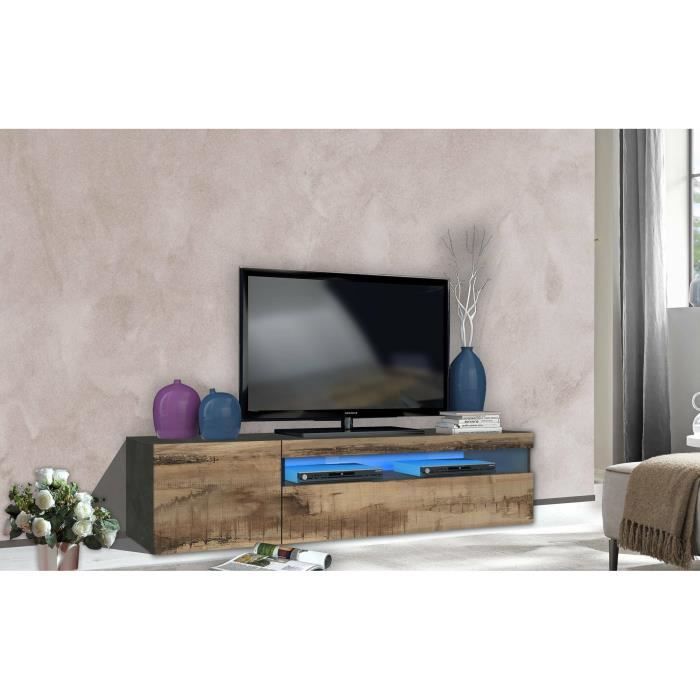Meuble TV Dbele - Dmora - Buffet bas de salon meuble TV avec Led 150x40h37 cm Ardoise et Érable Meuble TV Dbele - Dmora - Buffet bas de salon meuble TV avec Led 150x40h37 cm Ardoise et Érable