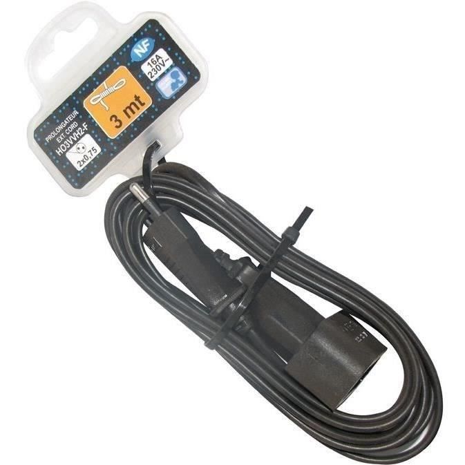 Prolongateur domestique HO3VVH2F - 2x0.75 mm² - 3 m - noir
