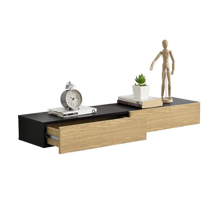 [en.casa] Set de 2 Étagères Murales avec Comptoir Panneau de Particules Noir Bois 2 x 50x24x12cm