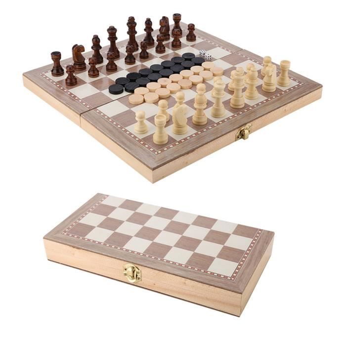 ESTINK Jeu d'échecs en bois Jeu d'échecs pliant d'échiquier en bois ESTINK Jeu d'échecs en bois Jeu d'échecs pliant d'échiquier en bois
