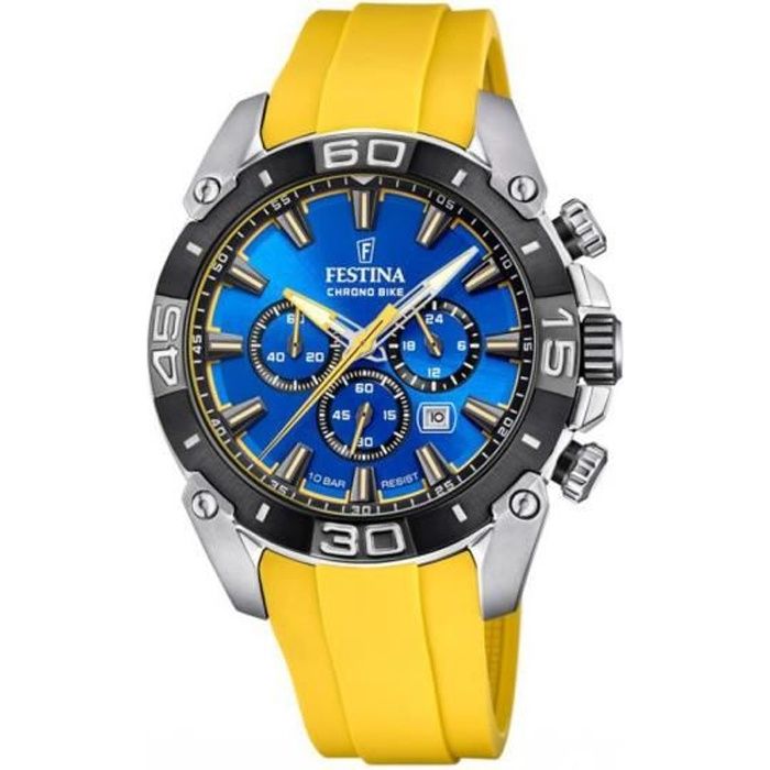 Festina Homme Chrono Bike - F20544/4 - Diamètre 45.50mm - Silicone jaune  cadran bleu - Etanche100m , - Achat/vente montre Jaune - Cdiscount