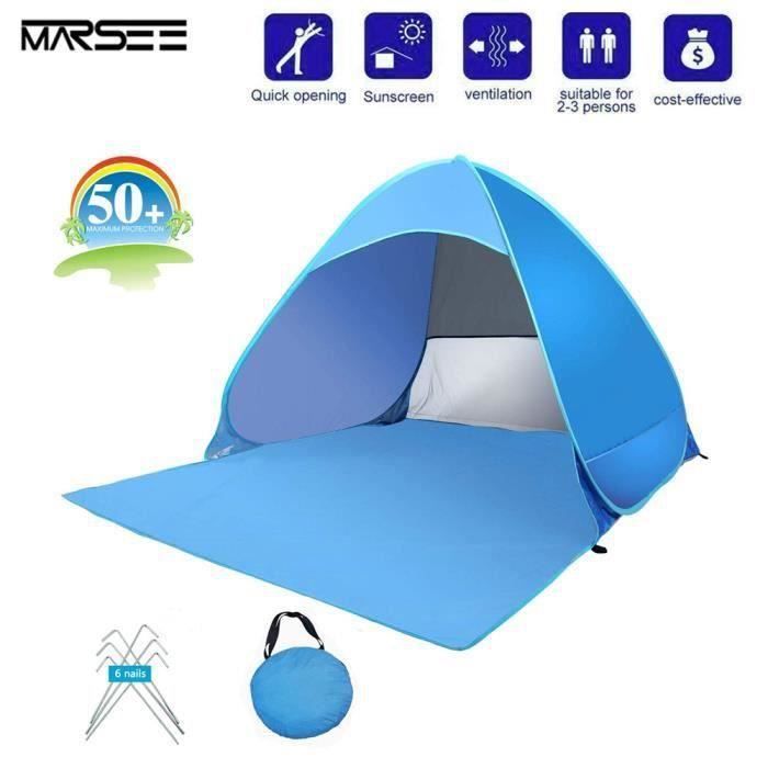 Patiojoy Tente de Plage 20 x 20 Pi Auvent de Plage avec Protection Solaire UPF50+ Sac de Transport & Pelle à Sable Mât en Aluminium & 6 Piquets de Sol Bleu