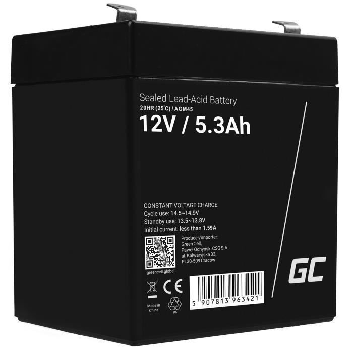 GreenCell® Rechargeable Batterie AGM 12V 5,3Ah accumulateur au Gel Plomb Cycles sans Entretien VRLA Battery étanche Résistantes