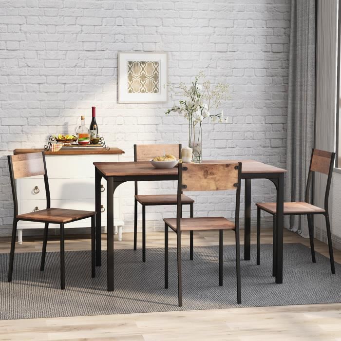 HAUSS SPOLE Ensemble de salle à manger table avec 4 chaises, (5 pièces), pour balcon, salle à manger, salon marron vintage