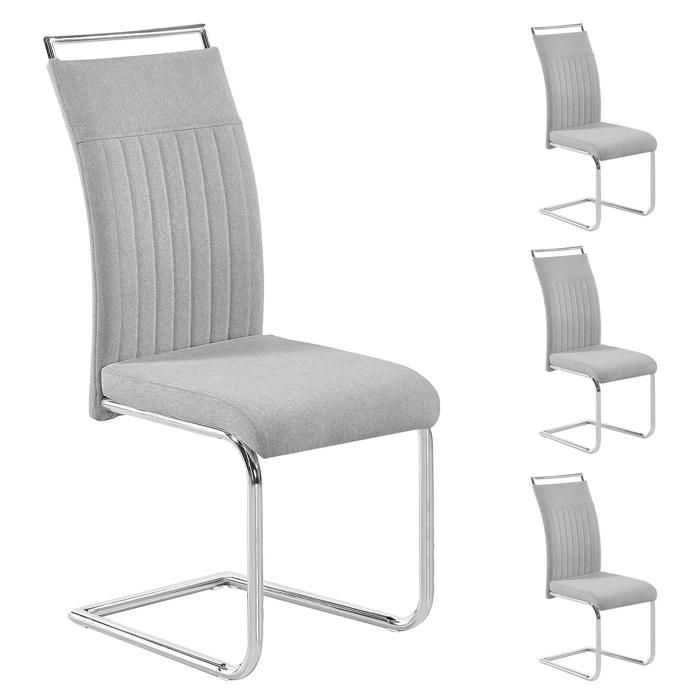 Lot De 4 Chaises De Salle A Manger Ou Cuisine Erica Avec Assise Rembourree Poignee Et Pietement Chrome Revetement Tissu Gris Clair Cdiscount Maison