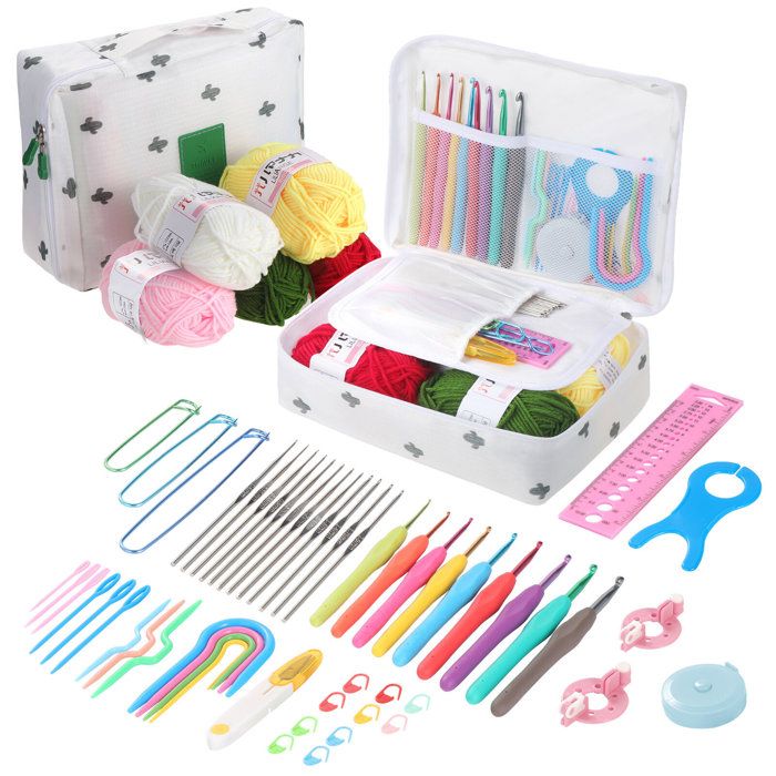 Kit de Crochet pour Débutant Adulte, 58PCS Crochet et Aiguille à Tricoter Ergonomique, Aiguilles à Crochet Set avec Pelotes de Laine
