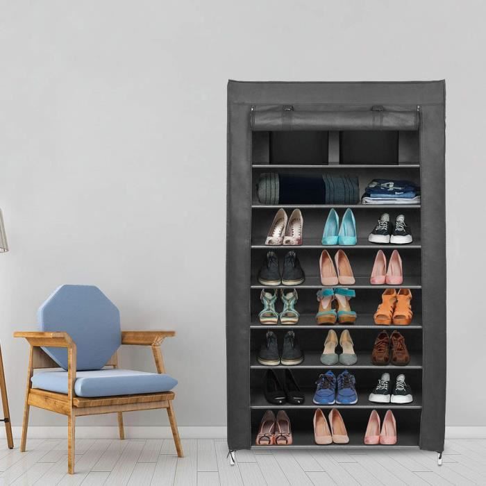 armoire à chaussures meerveil - 10 couches - noir - étanche avec housse