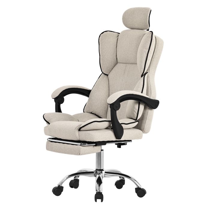 ML-Design Chaise de Bureau Ergonomique Beige Hauteur Réglable avec Dossier Pivotante avec Repose-Pieds Coussin et Appuie-Tête