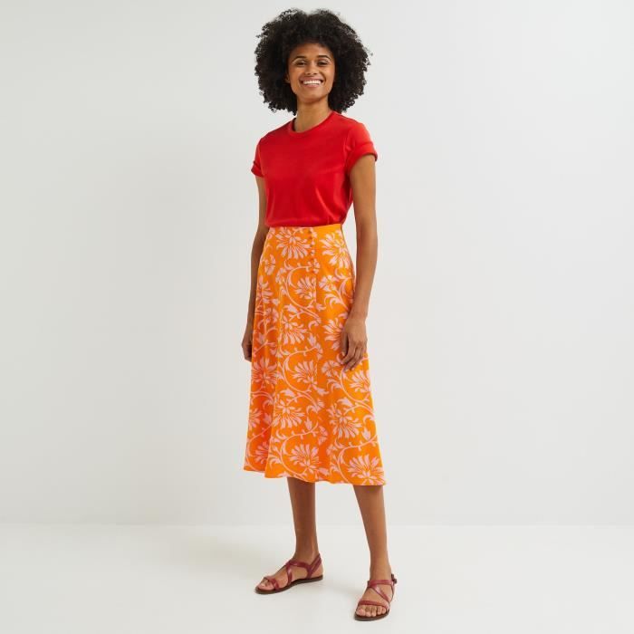Jupe midi evasee Oeko Tex 42 ABRICOT Abricot Cdiscount Pret a Porter