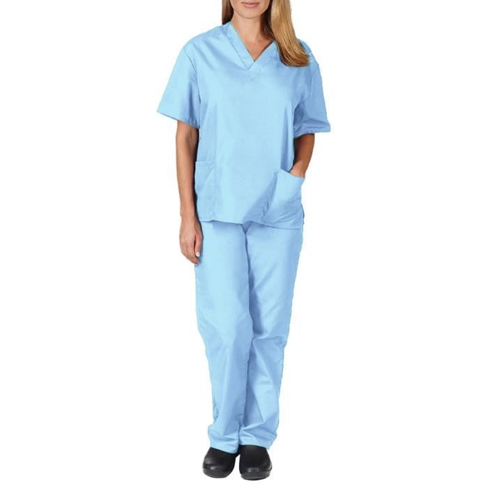 Uniforme Medicale Unisexes Ensemble Haut et Pantalons Blouse Medicale Femme Homme Tenue Aide Soignante Professionnelle Bleuciel Bleu ciel Cdiscount Pret a Porter