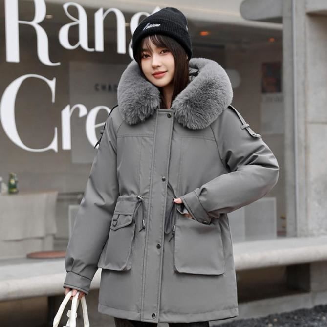 DOUDOUNE Femme Mode Ample Garder au chaud Grand collier de fourrure Coton Gris PD Gris Cdiscount Pret a Porter