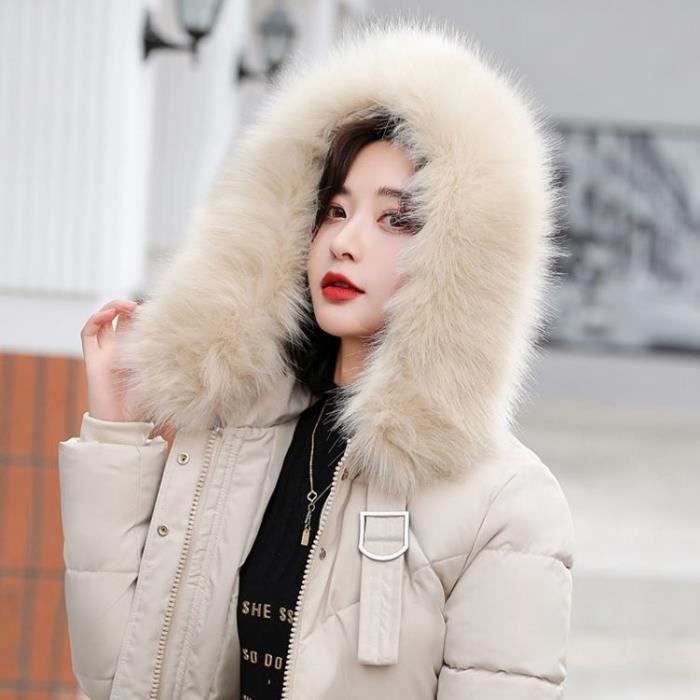 MANTEAU Femme Hiver Coupe slim couleur unie Coton Garder au chaud Blanc LG