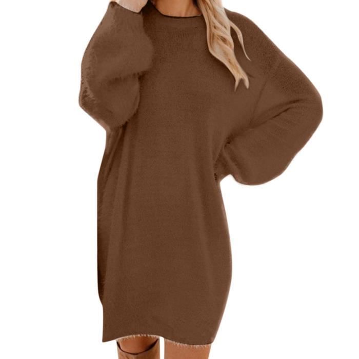 Robe Femme Automne Hiver Chaud Manche Longue Casual Pas Cher A La Mode Fille Chic Et Elegant Robe en Tricot Col Roule Brun Brun Cdiscount Pret a Porter