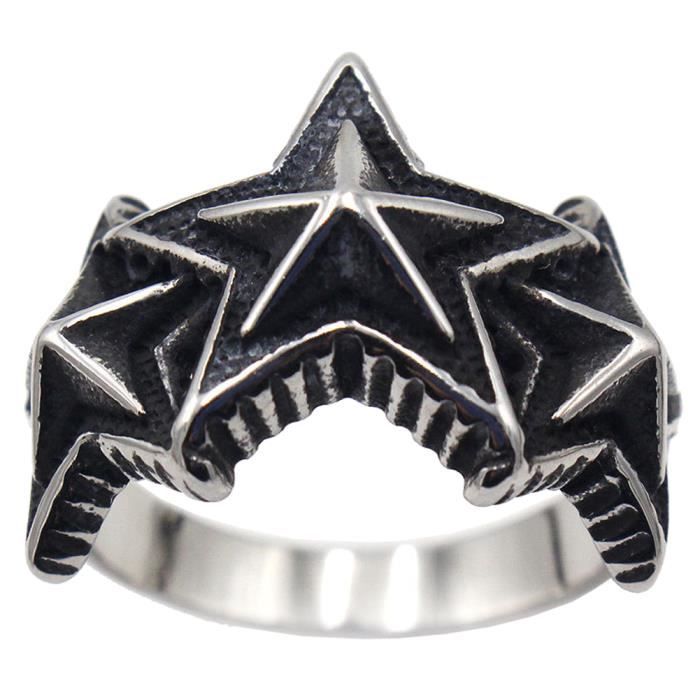 Homme Acier Inoxydable Pentacle Pentagramme Etoile Bague Noir
