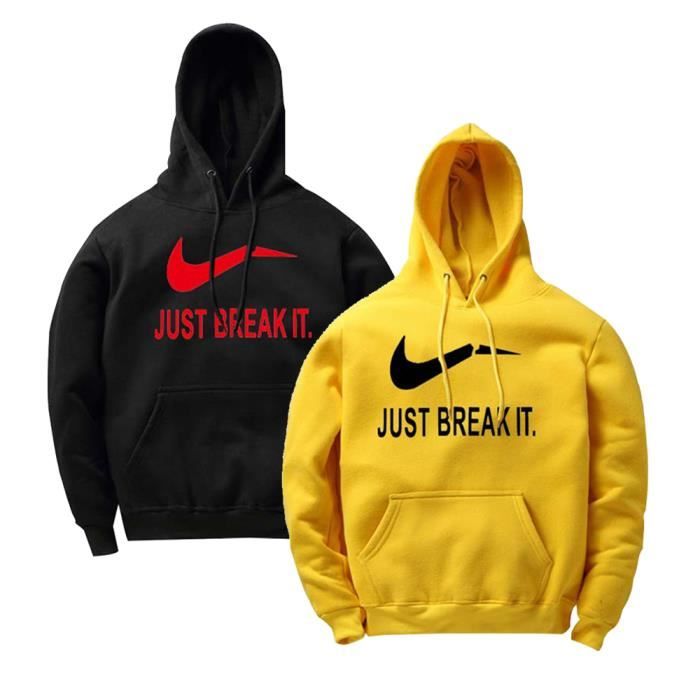 Ensemble 2 pieces D sweat Homme Coton Sweat Homme marque Encapuchonne epaississant impression Homme pull Noir jaune