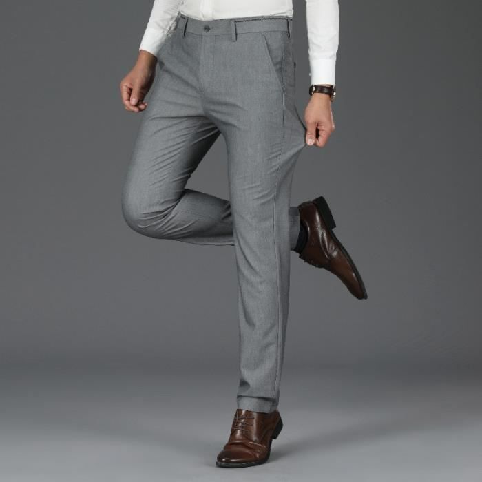 Pantalon de Costume Homme Stretch Coupe Droite Pantalon Business Sans Repassage Couleur Unie Gris Cdiscount Pret a Porter
