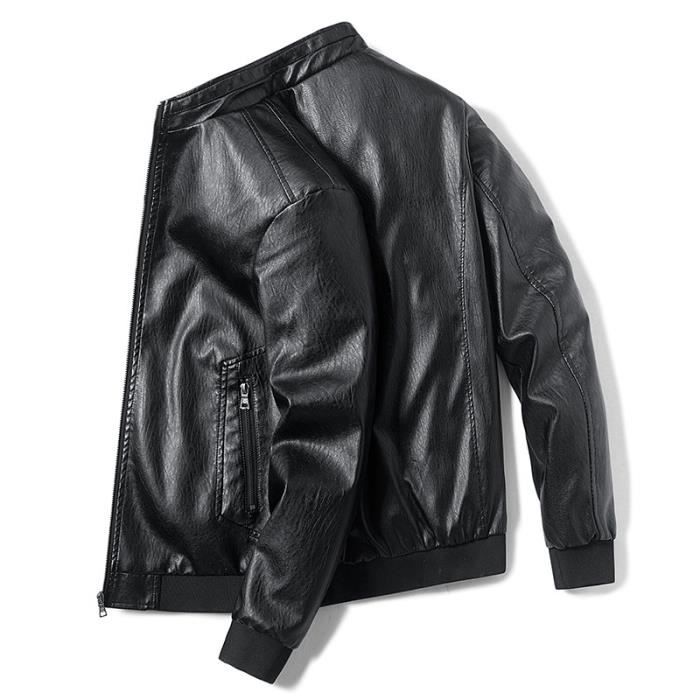 Veste Femme Slim Cuir Col Montant Zipper - Couture Élégante Couleur Unie