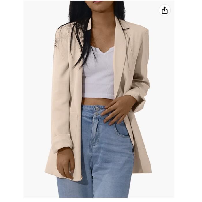 Blazer Femme Chic et Elegant Long Col Revers Tailleurs Femme Manches Longues Manches Courtes Pas Cher Leger Cardigan Veste Automne. Beige Cdiscount Pret a Porter