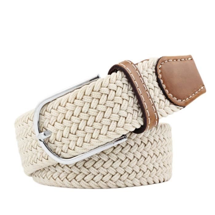 Ceinture élastique Tressée Unisexe - 120cm Longueur, 3.5cm Largeur, Sans Trous, Boucle Métal - Pour Jean, Pantalon, Sport, Voyage - 4