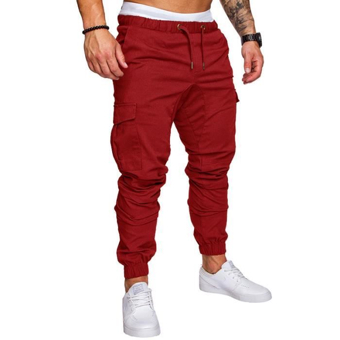 Pantalon de Travail Cargo pour Homme Ete Long Pantalon avec Multi Poche Cargo Pantalon Cordon Rouge GOGUQ Rouge Cdiscount Sport