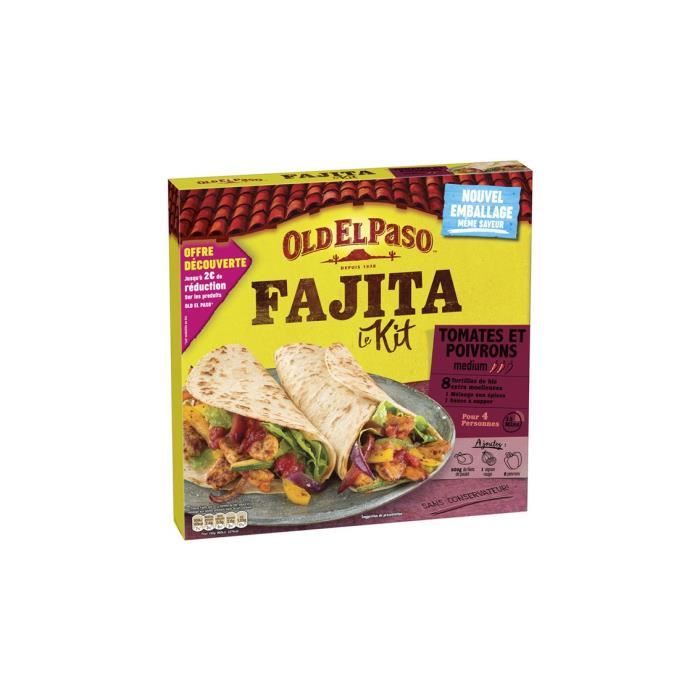 Kit pour fajitas tomates et poivrons médium Old El Paso 498g