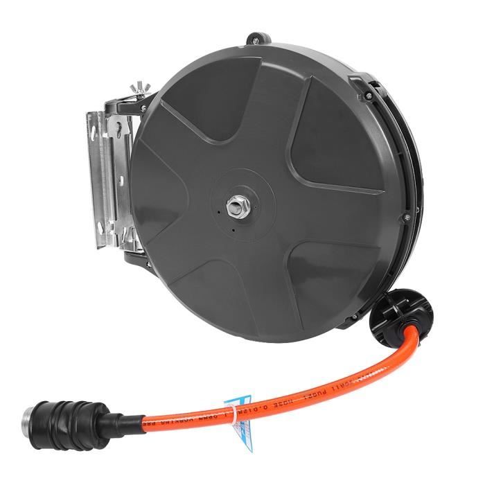 GLAHODEN : Enrouleur De Tuyau D'air Rétractable 3/8'' - 20 M Avec Câble D'entrée - Verrouillage à N'importe Quelle Longueur - Jusqu'à 300 PSI