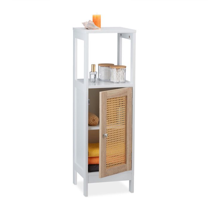 Relaxdays Étagère de salle de bains 3 compartiments HLP 96 5 x 30 x 30 cm petite MDF effet rotin blanc/naturel