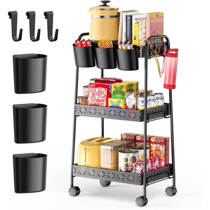 Wopeite Chariot De Rangement à Roulettes, Desserte à Roulettes Sur 4 Niveaux, Étagère Roulante