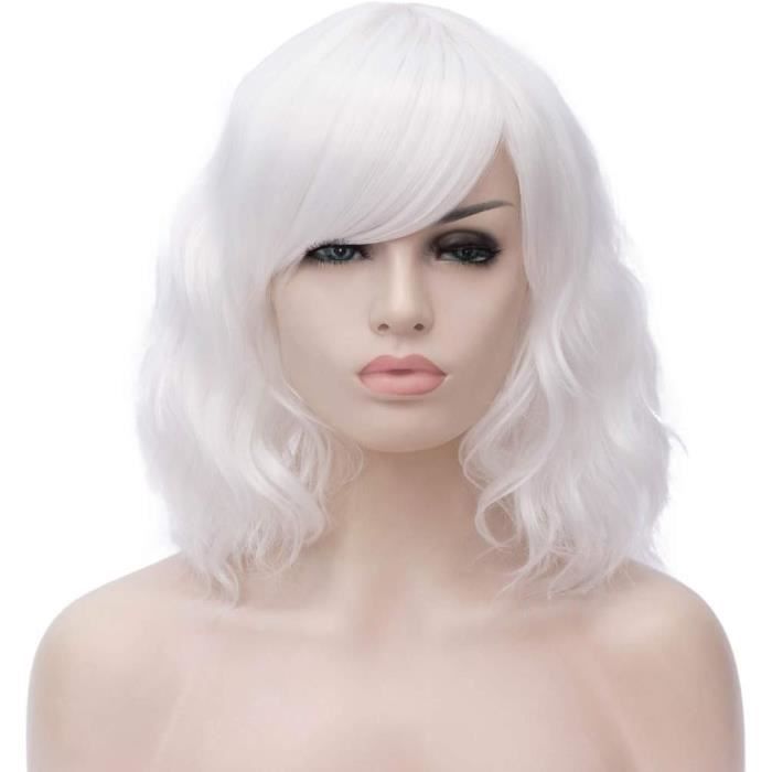 Perruque Courte Synthétique Blanche Lisse - Pour Femme - Bonnet Taille Moyen +4 - Neuf