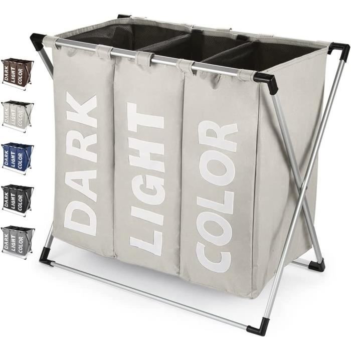 Panier à Linge 3 Compartiments - Trieur De Linge 3 Compartiments Coffre A Linge Sacs A Linge Amovibles 140 L 66 X 33 X 60 Cm Grijs