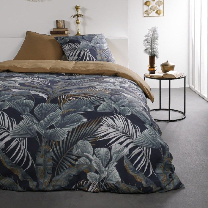 Parure de lit coton 2 personnes imprimé jungle SUNSHINE Bleu 220x240 cm