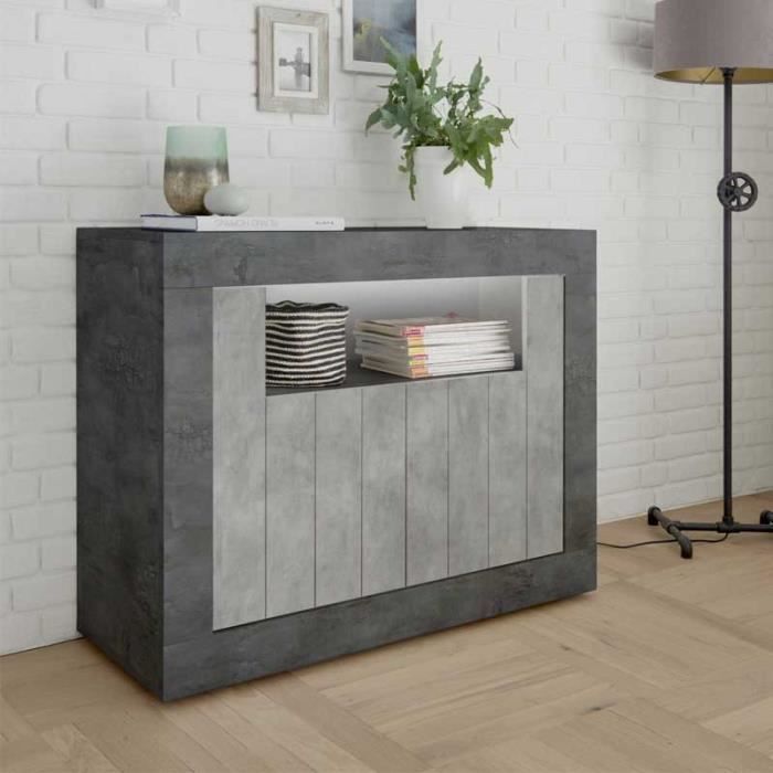 meuble d entree 2 portes beton cire fonce clair lubio n 2 l 110 x l 42 x h 86 cdiscount maison