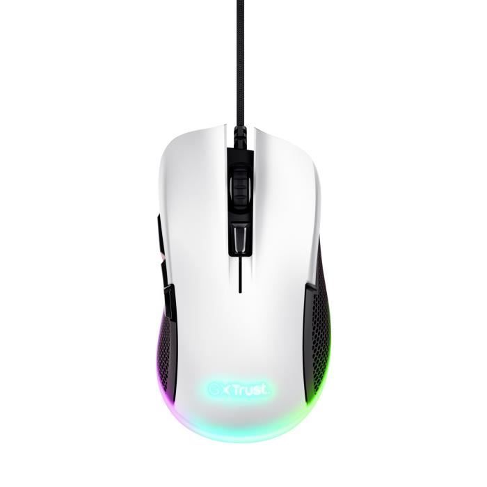 Trust Gaming GXT 922W Ybar Souris Gamer Filaire USB 68% Matériaux Recyclés Programmable 200-7200 PPP Éclairage LED – Blanc
