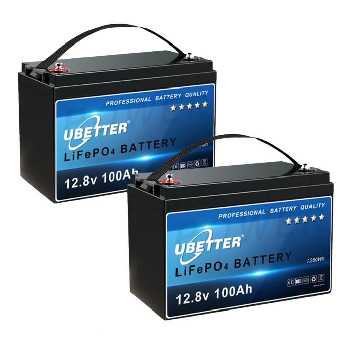 Batterie au lithium fer phosphate UBETTER 12 V 100 Ah - batterie 100 A BMS LiFePO4 - Deux
