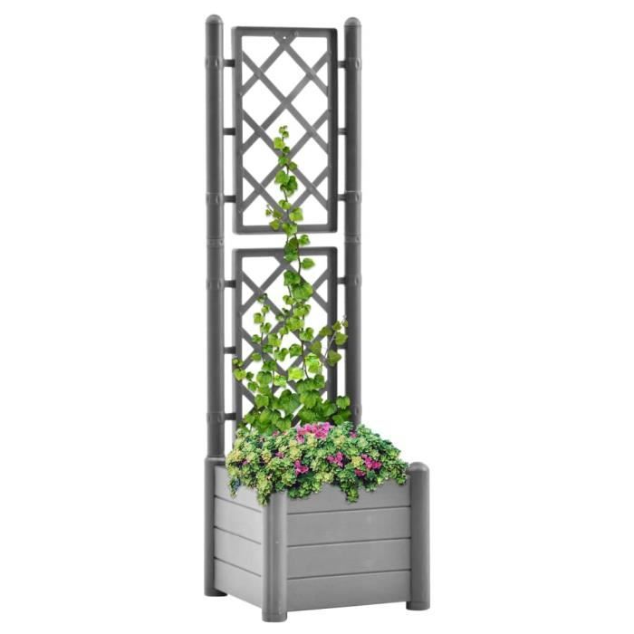 vidaXL Jardinière avec treillis 43x43x142 cm PP pierre