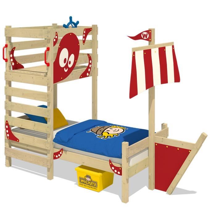 WICKEY Lit enfant, Lit maison Crazy Bounty bâche rouge Lit en bois 90 x 200  cm - Cdiscount Jeux - Jouets