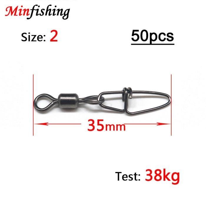50 pièces Crosslock Snap Baril de pêche pivotant sécurité snap pêche