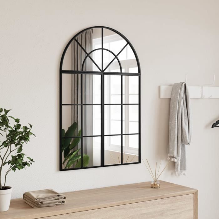 RELAX4LIFE Grand Miroir Mural Style Fenêtre Arquée 60x90 Cm - Cadre Métallique Shabby Chic