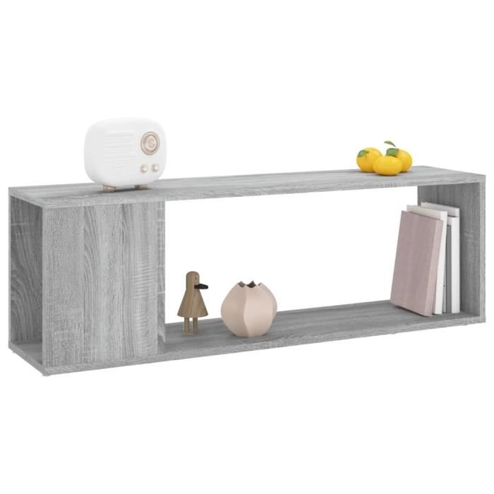 Meuble TV - ZERONE - Sonoma - 100x24x32 cm - Bois dingénierie - Gris - Contemporain