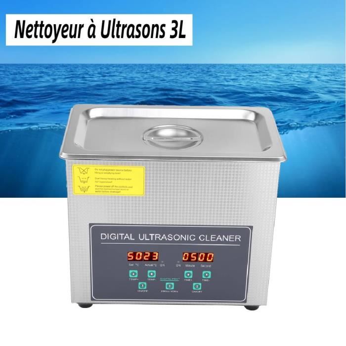 Bac Inox 3L Nettoyeur à ultrasons Puissance de minuterie de chauffage réglable 